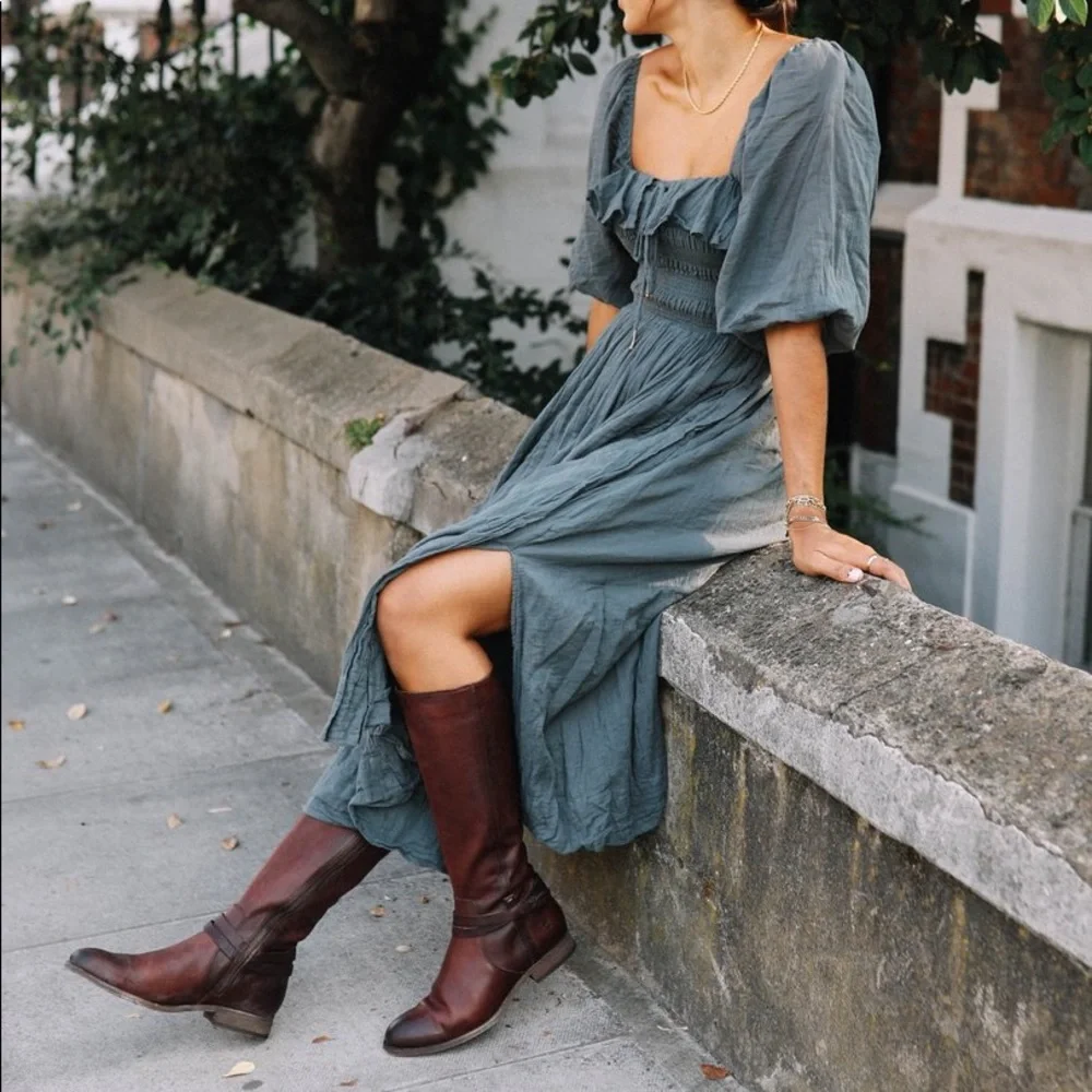 $398 Frye Melissa Belted Brown Fall Knee High Tall Genuine Leather Riding Boots